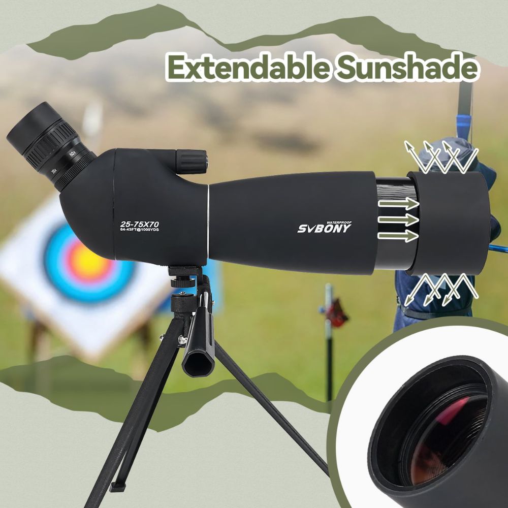 SVBONY SV28PLUS 25-75x70 Spotting Scope 23mm Eyepiece For Target Shooting & Archery With Desktop Tripod & Mobile Phone Holder