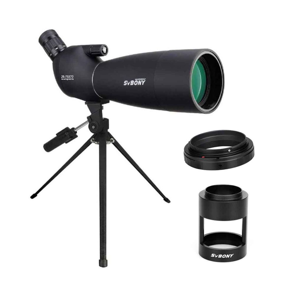  Svbony SV28 25-75x70 Spotting Scope Black with Desktop Tripod for Camera Birding Photography
