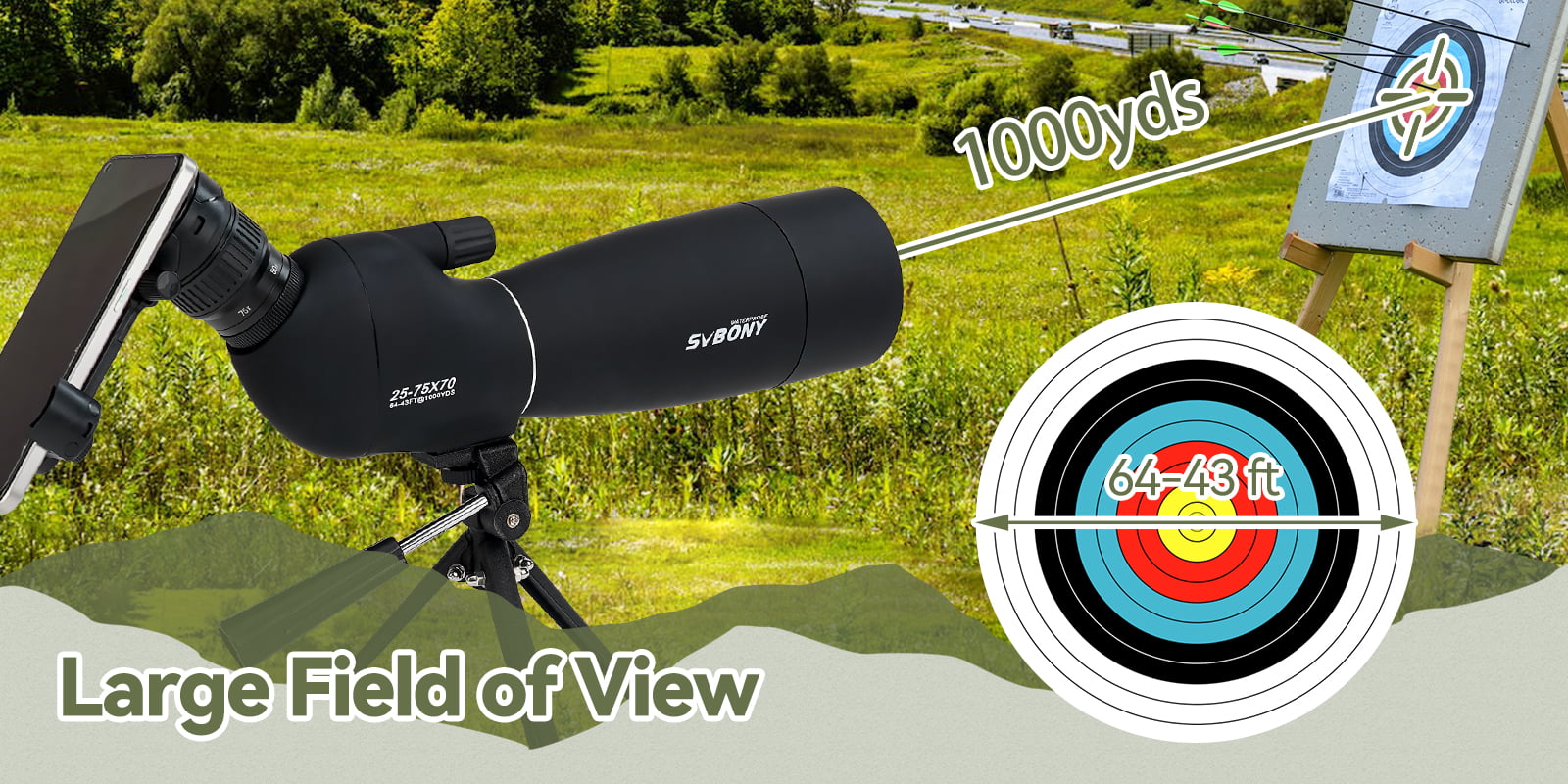 thumbnail image 2 of SVBONY SV28 Spotting Scope 25-75x70mm Angled Zoom Waterproof+Small 2 of 12
